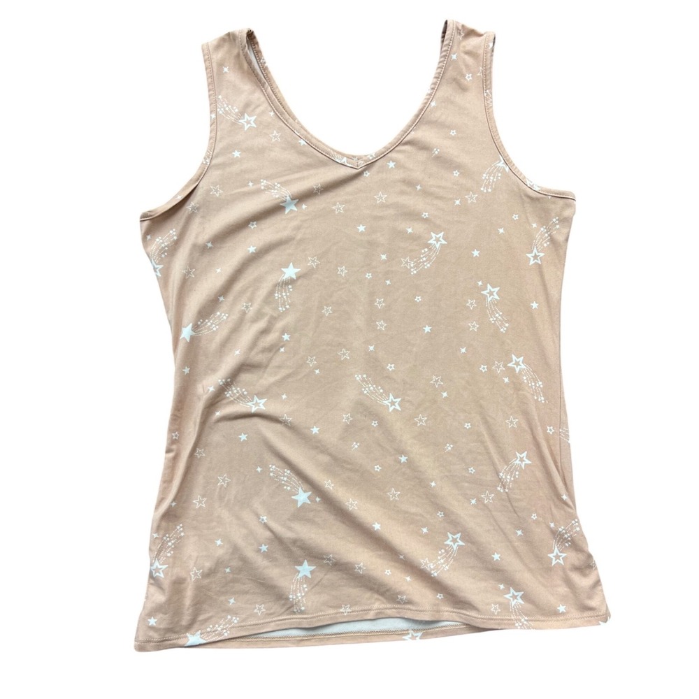 Honey & Lace Tank Top‎ Womens XL Tan Shooting Star Celestial V-Neck Sleeveless